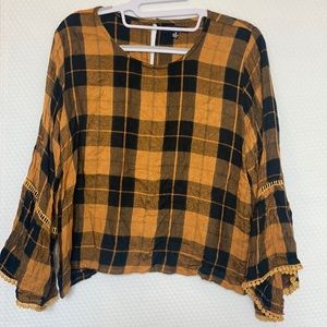 Plaid Wide Sleeve Blouse